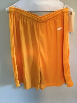 Mens, Shorts, Athletic Knit, Orange, Polyester, Solid, L, Mesh Athletic Long Shorts, Elastic Drawstring Waist