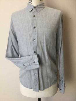 JAMES PERSE, Lt Gray, Cotton, Heathered, Long Sleeves, Collar Attached, Button Front, Heathered Light Blue-gray