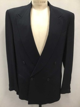 GIORGIO ARMANI, Midnight Blue, Solid, Double Breasted, Peaked Lapel, 3 Pockets,