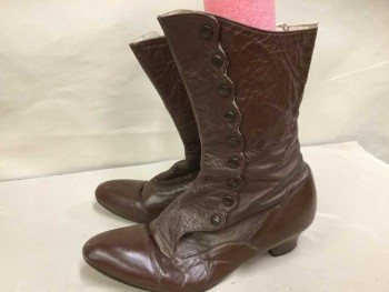 N/L, Sienna Brown, Leather, Solid, Low Court Heel, Snap Sides with Scallopped Edges, Aged/Distressed,