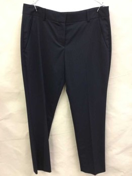 Womens, Slacks, THEORY, Navy Blue, Graphite Gray, Wool, Polyester, Stripes - Vertical , W31, 6, Low Rise, Zip Front, 4 Pockets, Belt Loops,