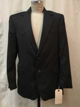 Mens, Sportcoat/Blazer, CIRCLE, Charcoal Gray, Wool, Lycra, Solid, 42 R, Charcoal Gray, Notched Lapel, 2 Buttons,  Western Yolk