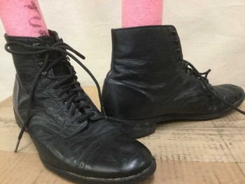 STACY ADAMS, Black, Leather, Solid, Ankle High, Cap Toe, Lace Up, Multiples