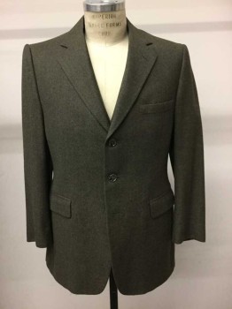 Mens, 1980s Vintage, Suit, Jacket, GIVENCHY, Olive Green, Wool, Solid, Heathered, 40, 3 Buttons,  Notched Lapel, 3 Pockets, Multiples, See FC029087