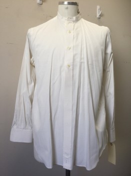 NO LABEL, Ivory White, Cotton, Solid, Button Front, Collar Band, Long Sleeves,