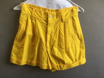 Womens, Shorts, ESPRIT, Yellow, Cotton, Solid, 7/8, Pleated Front, Zip Fly, 2 Pockets, Cuffed Hem, Belt Loops