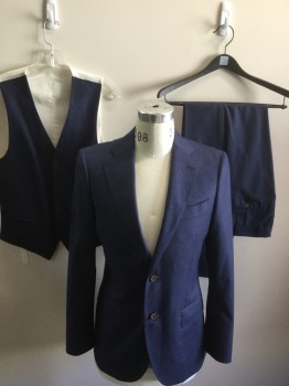Mens, Suit, Vest, VITALE BARBERIS CANO, Blue, White, Wool, Stripes - Pin, 36R, 5 Buttons, White Back