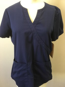 NRG, Navy Blue, Polyester, Rayon, Solid, V-neck, Short Sleeves, 2 Patch Pocket,  Pull Over