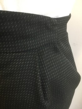 Womens, 1990s Vintage, Suit, Skirt, CHAPNIK & CO, Black, Gray, Rust Orange, Polyester, Dots, 16, Black with Gray and Rust Dashes/Lines Repeating Pattern, Single Pleat at Either Side of Waist, Side Pockets, Button/Hook & Bar Closure at Side, Hem Mid-calf,