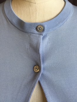 Womens, Sweater, BROOKS BROTHERS, Baby Blue, Cotton, Polyester, Solid, XS, Fine Ribbed Crew Neck, Long Sleeves Cuffs & Hem, Button Front,