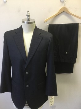 LUBIAM, Navy Blue, Gray, Wool, Stripes, 3 Pockets, 2 Buttons,  Notched Lapel,