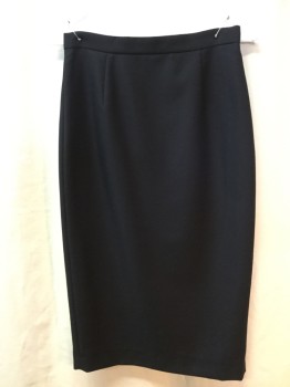 Womens, Skirt, Below Knee, FACONNABLE, Navy Blue, Wool, Acetate, Solid, W26, Pencil Cut, Slit Center Back, Darted at Waist