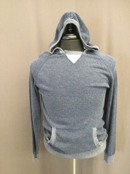 Mens, Pullover Sweater, REDSQUAD, Dk Blue, Cotton, Heathered, S, Hood, Ribbed Knit Trim/collar, White Triangle at Collar, Kangaroo Pocket with Ribbed Knit Trim, Ribbed Knit Waistband/Cuff