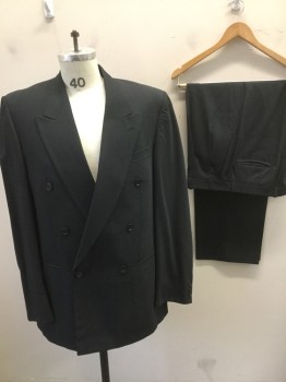SAVILLE ROW, Navy Blue, Lt Blue, Red, Wool, Stripes - Static , Double Breasted, Slit Pockets, Peaked Lapel, Light Blue Dotted Stripes, Faint Red Pinstripes