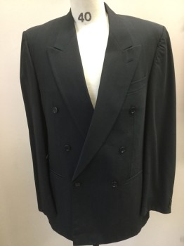 SAVILLE ROW, Navy Blue, Lt Blue, Red, Wool, Stripes - Static , Double Breasted, Slit Pockets, Peaked Lapel, Light Blue Dotted Stripes, Faint Red Pinstripes