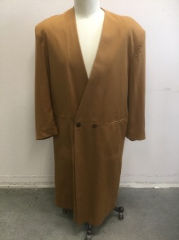 Mens, Coat, PONTE DI UOMO, Mustard Yellow, Cotton, Solid, L, Twill, Chunky Oversized Padded Shoulders, 2 Horizontal Buttons, 2 Welt Pockets, Mid Calf Length, Solid Black Lining, Late