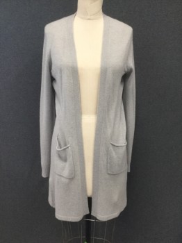 ATM, Dove Gray, Cashmere, Solid, Below Hip Length, Open Front, Long Sleeves, 2 Pockets, Ribbed Knit Hem/Cuff