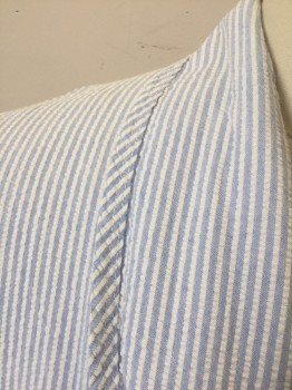Unisex, Patient Robe, FASHION SEAL SHANE, Lt Blue, White, Cotton, Seersucker, Stripes - Vertical , L, Long Sleeves, Shawl Lapel, 2 Patch Pockets, Self Ties Attached at Center Back Waist