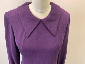 N/L, Dk Purple, Wool, Solid, Wool Crepe, Long Sleeves, Round Neck with Pointed Collar, Back Zipper,