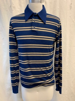 WRAPID TRANSIT, Navy Blue, Khaki Brown, Polyester, Acrylic, Stripes - Horizontal , Collar Attached, Long Sleeves