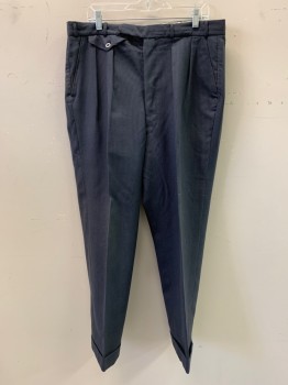 Mens, 1950s Vintage, Suit, Pants, JOHN COLLIEN, French Blue, Dk Gray, Wool, Stripes - Vertical , 38/29, Slant Pockets, Button Front, Pleat Front, No Back Pockets