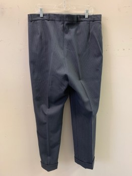 Mens, 1950s Vintage, Suit, Pants, JOHN COLLIEN, French Blue, Dk Gray, Wool, Stripes - Vertical , 38/29, Slant Pockets, Button Front, Pleat Front, No Back Pockets