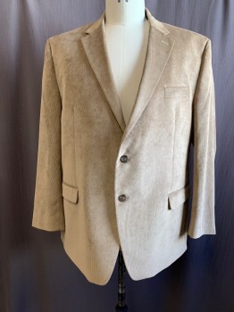 Mens, Sportcoat/Blazer, CHAPS, Lt Brown, Polyester, Nylon, Solid, 50L, Corduroy, Single Breasted, Collar Attached, Notched Lapel, 2 Buttons,  3 Pockets *Ink Stain on Sleeve Cuff*
