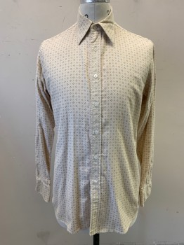 Mens, Shirt, DOMETAKIS A LONDRES, Cream, Avocado Green, Cotton, Dots, 15/35, Made To Order, Long Sleeves, Collar Attached, Button Front,