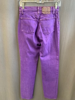 LEVI'S, Violet Purple, Cotton, Solid, High Waist, Button Fly, 5 Pockets, Orange Top Stitching