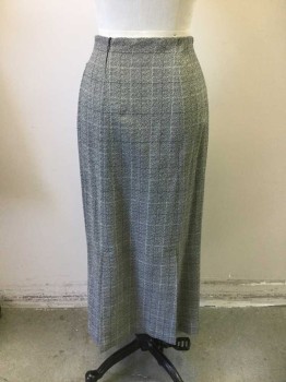 Womens, 1930s Vintage, Suit, Skirt, N/L, Gray, Black, White, Wool, Speckled, Grid , W:26, Gray and Black Speckled, with Black and White Intersecting Grid Stripes, Vertical Pintucks at Center Front From Waist to Hem, Pintucks Fan Out to Become Pleats at Hem, Double Vents in Back, Straight Fit with Hem Mid-calf, Zipper in Back, Made To Order Reproduction