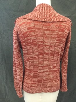 LAU-RE SAN, Brick Red, Beige, Acrylic, 2 Color Weave, Button Front Cardigan, Cable Knit, Long Sleeves, Ribbed Knit Sailor Collar, 2 Pockets, Ribbed Knit Collar/Cuff/Waistband