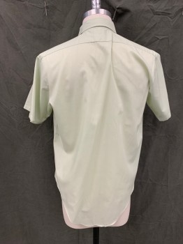 BREWSTER, Mint Green, Cotton, Solid, Button Front, Collar Attached, Short Sleeves, 2 Pockets, Tab Button Sleeve Detail
