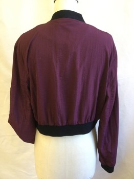 Womens, Casual Jacket, BAGATELLE, Red Burgundy, Black, Polyester, Nylon, Solid, Color Blocking, XS, Black Ribbed Knit Collar Attached, Long Sleeves Cuffs & Hem, Zip Front, Left Sleeve with 1 Pocket/zipper, 2 Pockets