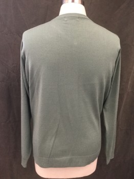 Mens, Pullover Sweater, JAMES PRINGLE, Sage Green, Acrylic, Solid, M, V-neck, Long Sleeves, Ribbed Knit Neck/Waistband/Cuff