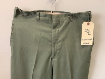 ASHER, Dusty Green, Polyester, Wool, Solid, Flat Front, 4 Pockets, Deep Hem