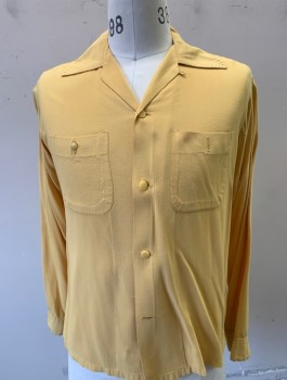 Mens, Casual Shirt, TOPCRAFT, Butter Yellow, Cotton, Solid, N:15.5, M, 34/35, Long Sleeves, Button Front, Collar Attached, 2 Patch Pockets with Button Closure, Hand Picked Stitching on Collar,