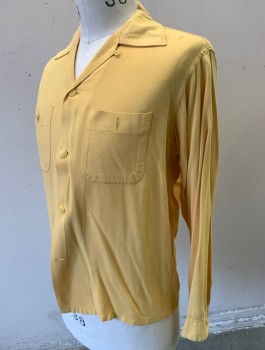 Mens, Casual Shirt, TOPCRAFT, Butter Yellow, Cotton, Solid, N:15.5, M, 34/35, Long Sleeves, Button Front, Collar Attached, 2 Patch Pockets with Button Closure, Hand Picked Stitching on Collar,