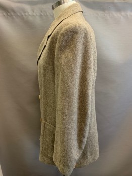 MTO, Lt Beige, Tan Brown, Multi-color, Wool, Tweed, Double Breasted, 2 Patch Pockets, 6 Buttons,