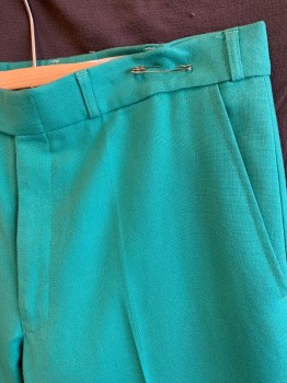 CALLAN, Turquoise Blue, Polyester, Rayon, Solid, Zip Front, Extended Waistband, Button Closure, 4 Pockets, Flat Front