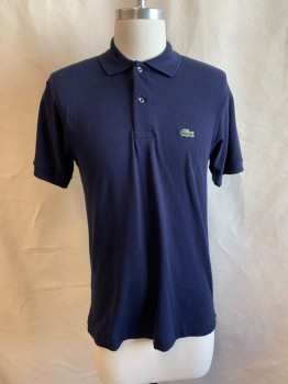 Mens, Polo, LACOSTE, Navy Blue, Cotton, Solid, XS, Collar Attached, 2 Buttons, Half Placket, Short Sleeves
