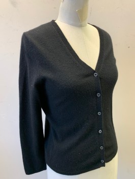 Womens, Cardigan Sweater, FOLIO, Black, Cashmere, Solid, S, Knit, Long Sleeves, V-neck
