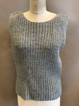 Womens, Sweater Vest, GLAMORUS, Gray, Acrylic, Wool, L, Pullover, Large Arm Holes, Rib Knit,