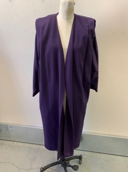 HAL KRASELL, Dk Purple, Polyester, Open Front, Pleated At Shoulders, Long Line