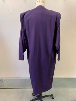 Womens, 1980s Vintage, Piece 1, HAL KRASELL, Dk Purple, Polyester, S, Open Front, Pleated At Shoulders, Long Line