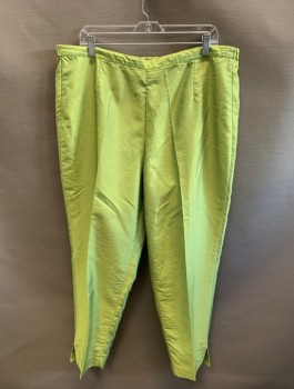 Womens, Pants, VEUEZIA, Chartreuse Green, Nylon, Polyester, Solid, 14/16, Elastic Back Waist Band, Shantung Texture, Pegged And Cropped