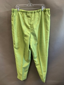 Womens, Pants, VEUEZIA, Chartreuse Green, Nylon, Polyester, Solid, 14/16, Elastic Back Waist Band, Shantung Texture, Pegged And Cropped