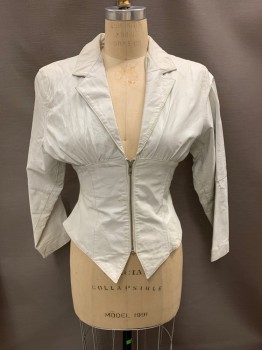 Womens, Leather Jacket, WILSONS , White, Leather, W: 28, B: 36, C.A., V-N, Zip Front, Stained/Aged