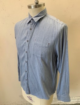 REPORT COLLECTION, Dusty Blue, Cotton, Solid, Flannel, L/S, Button Front, Collar Attached, 1 Pocket