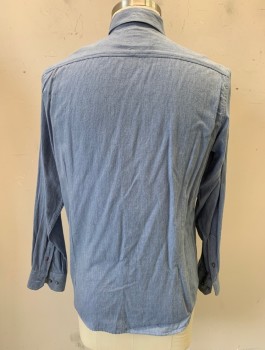 REPORT COLLECTION, Dusty Blue, Cotton, Solid, Flannel, L/S, Button Front, Collar Attached, 1 Pocket