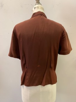 Womens, Blouse, BONNIK, Brown, Nylon, Solid, W30, B34, Peter Pan Collar, S/S, Pleated, No Buttons Down Front,